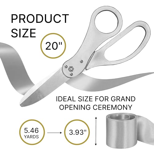 Silver-handled scissors with matching silver ribbon for ribbon cutting ceremonies