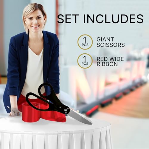 Black grand opening scissors paired with red ribbon for ceremonies