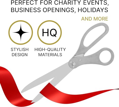25-inch silver ceremonial scissors with red satin ribbon