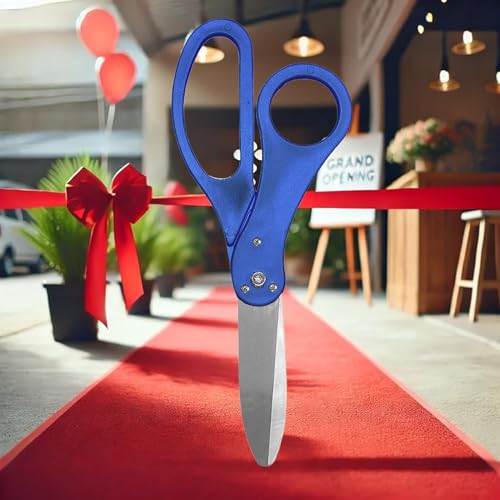 20-inch blue ceremonial scissors paired with blue satin ribbon