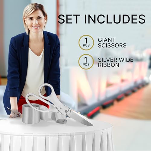 20-inch ceremonial scissors in silver with matching silver ribbon for events