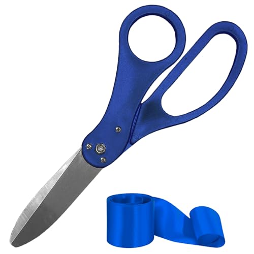 20-inch blue ceremonial scissors with blue satin ribbon