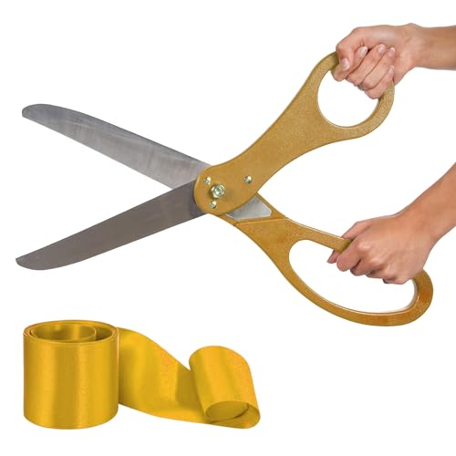 Gold-handled scissors paired with matching gold ribbon for ribbon cutting ceremonies