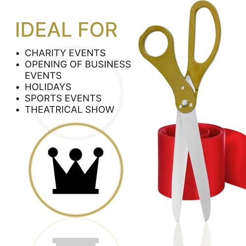 30-inch extra large ceremonial scissors with gold handles and red satin ribbon
