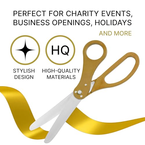 Elegant 20-inch gold scissors with gold satin ribbon for special events