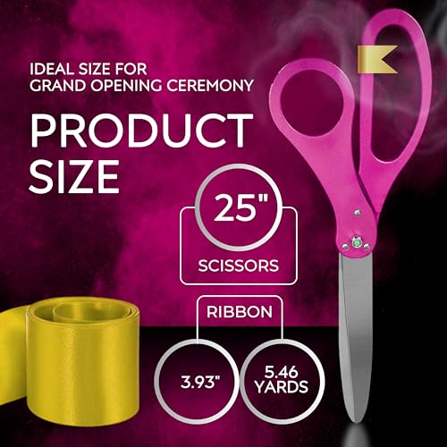 25-inch pink ceremonial scissors with gold satin ribbon for grand openings