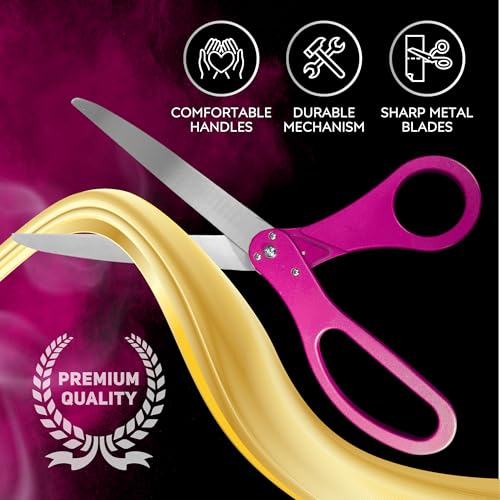 Pink-handled scissors paired with gold ribbon for ribbon cutting ceremonies