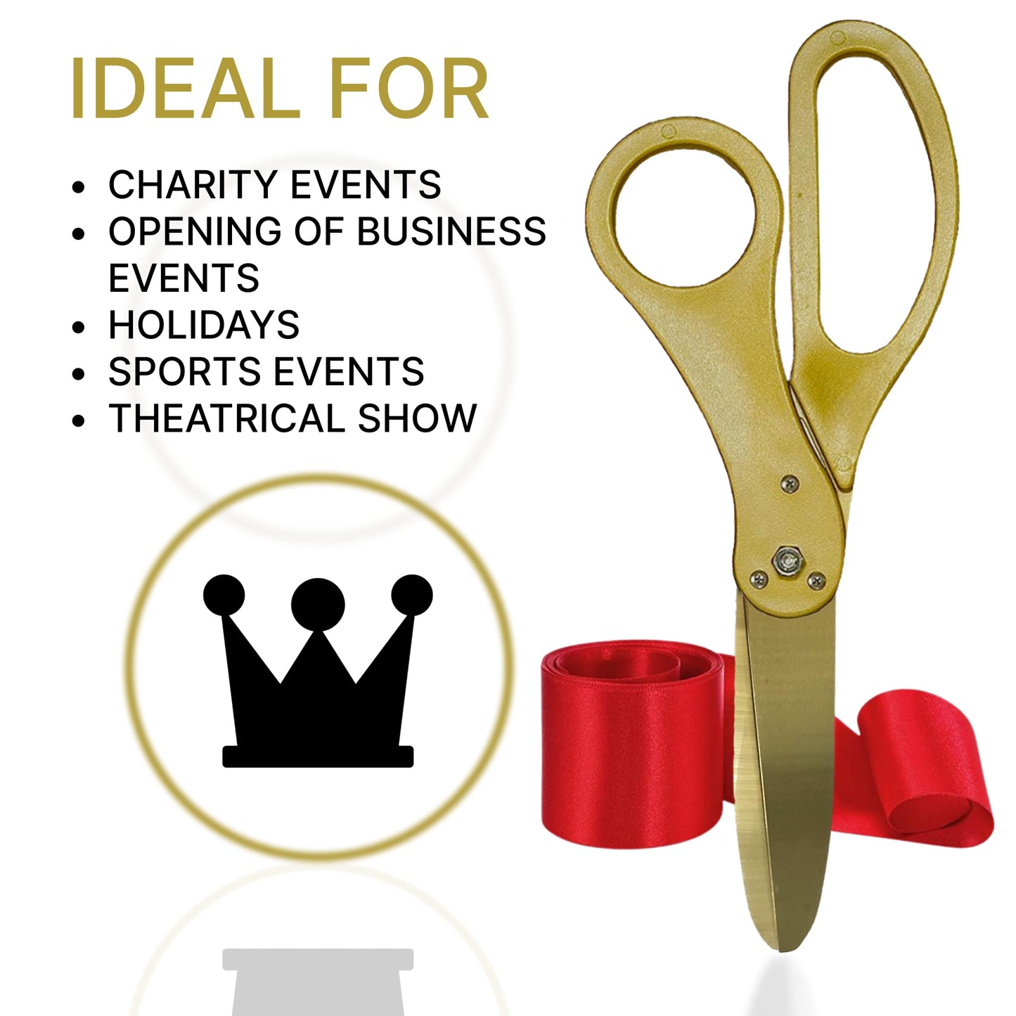 20-inch gold scissors with gold blades and red ribbon for ribbon cutting