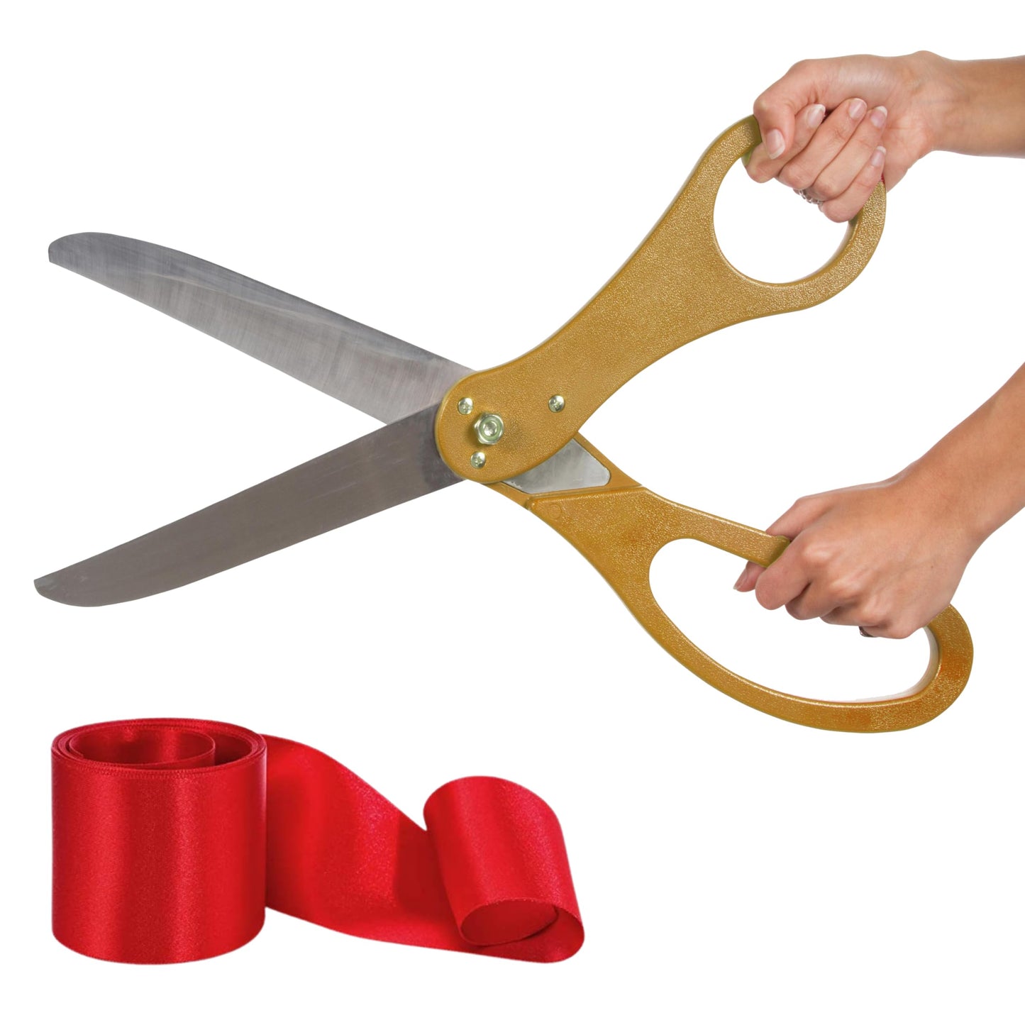 Elegant 20-inch gold scissors with red satin ribbon for grand openings