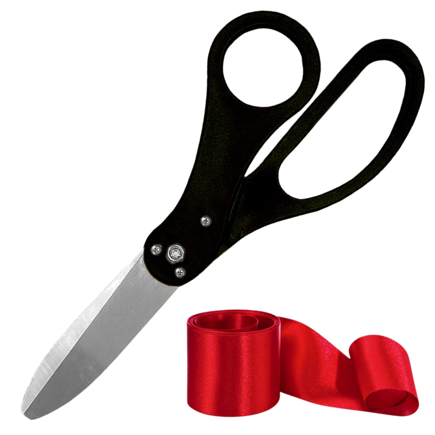 Black scissors and red satin ribbon for grand opening celebrations