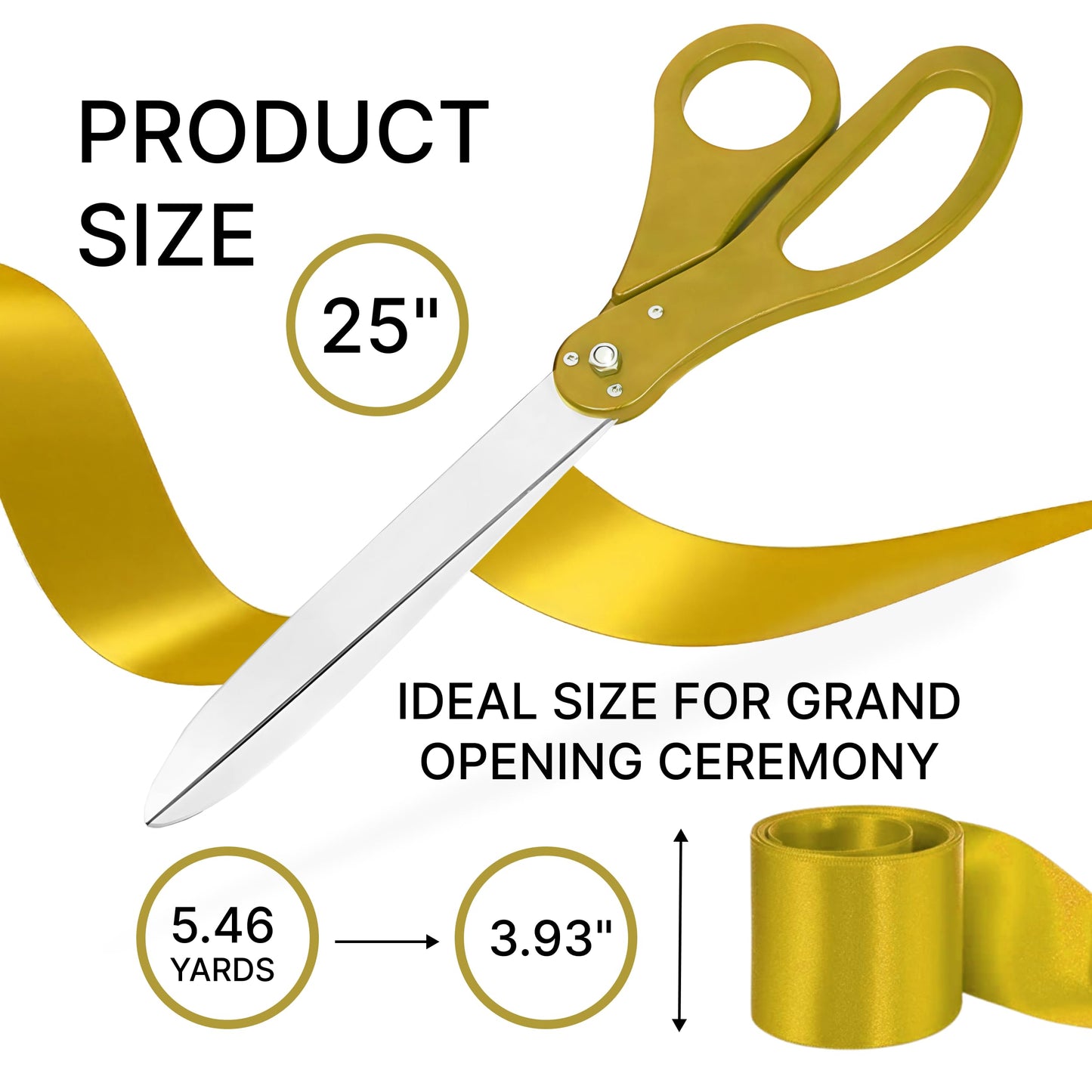25-inch gold ceremonial scissors with matching gold satin ribbon for grand openings