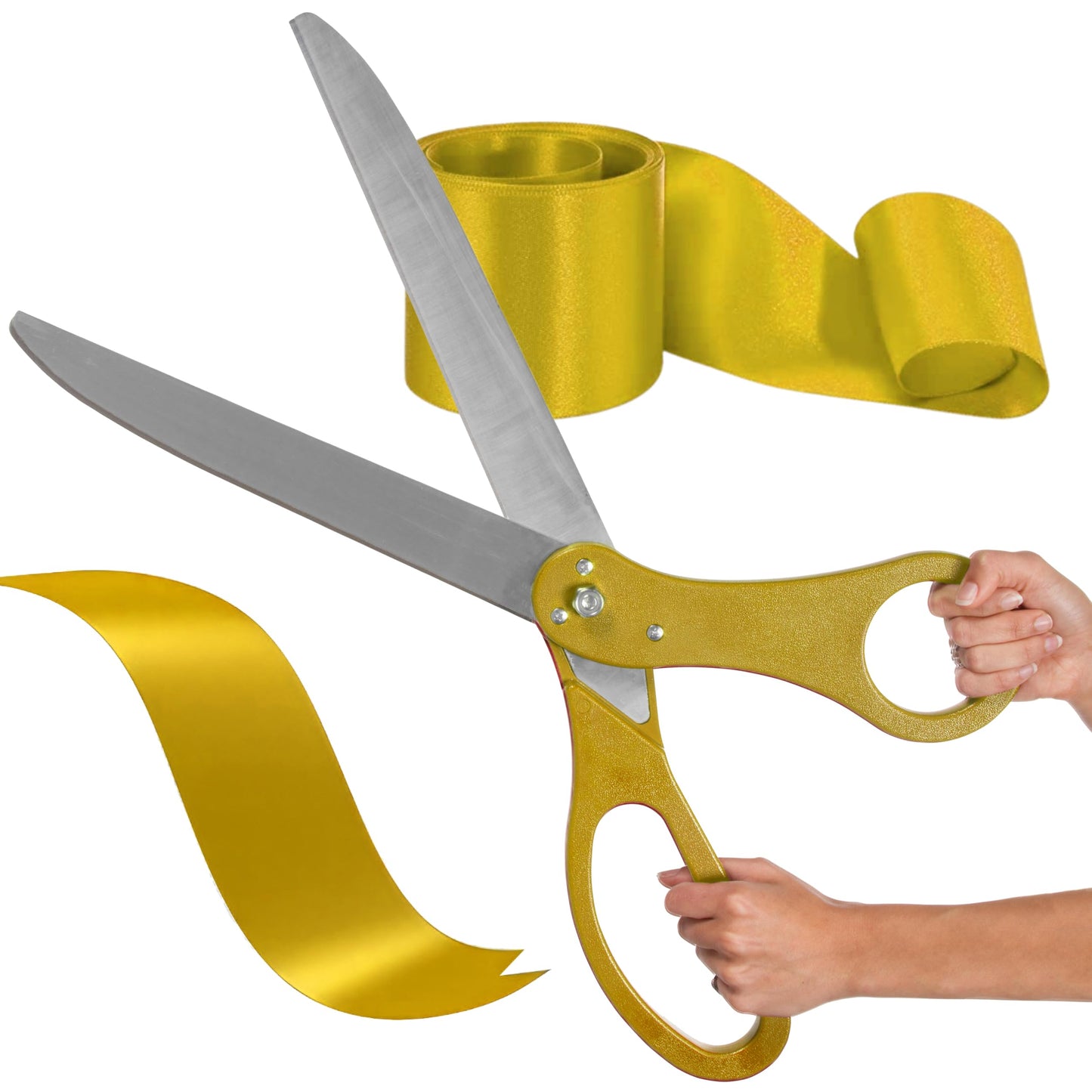 Gold-handled scissors with gold blades and gold ribbon for ribbon cutting