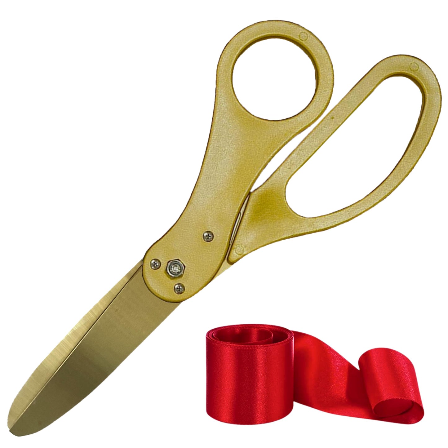 20-inch gold ceremonial scissors with gold blades and red satin ribbon