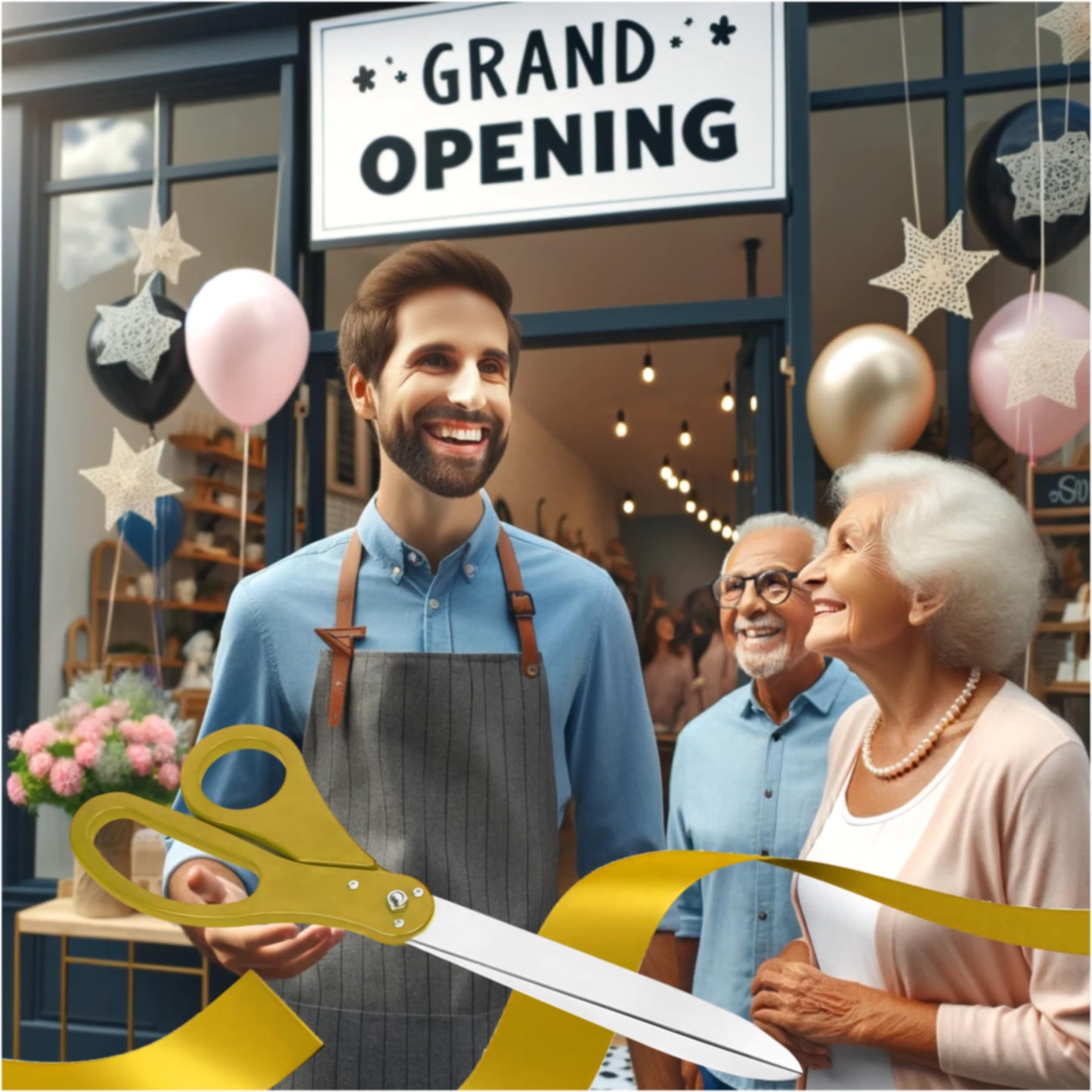25-inch grand opening scissors in gold with matching gold ribbon