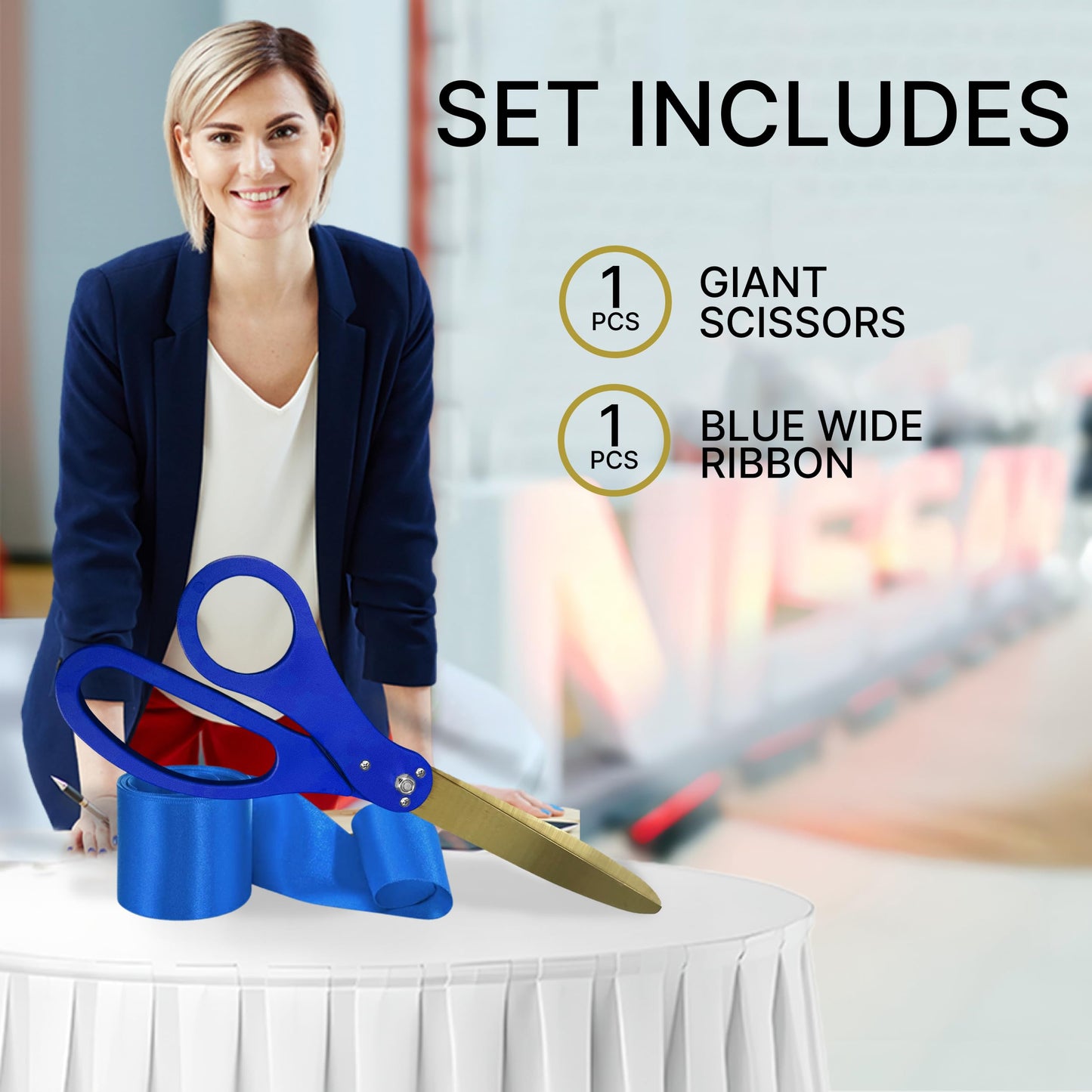 25-inch blue ceremonial scissors with gold blades for grand openings