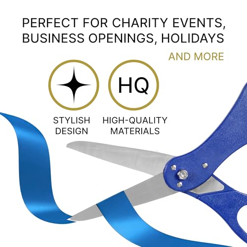 Blue ceremonial scissors cutting a ribbon at a Veterans Day dedication ceremony