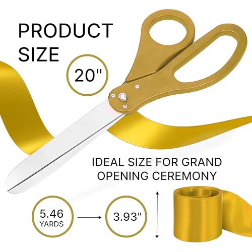 Grand opening ceremony kit with gold scissors cutting yellow ribbon at store launch
