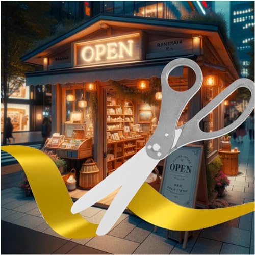Grand opening scissors with red, silver, blue and gold handles