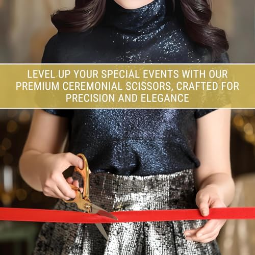 Woman cutting a red ribbon with gold ceremonial scissors at a grand opening