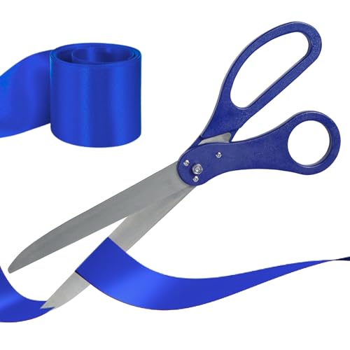 Blue-handled scissors with blue ribbon for ribbon cutting ceremonies