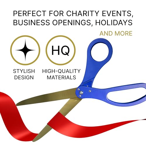 Blue-handled ceremonial scissors with gold blades for grand openings