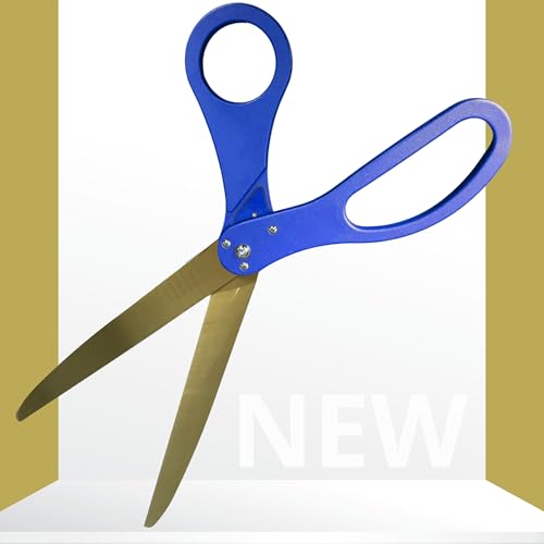 Blue ceremonial scissors with gold blades for official ribbon cutting