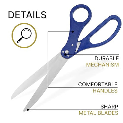Grand opening scissors with blue handles and matching blue satin ribbon