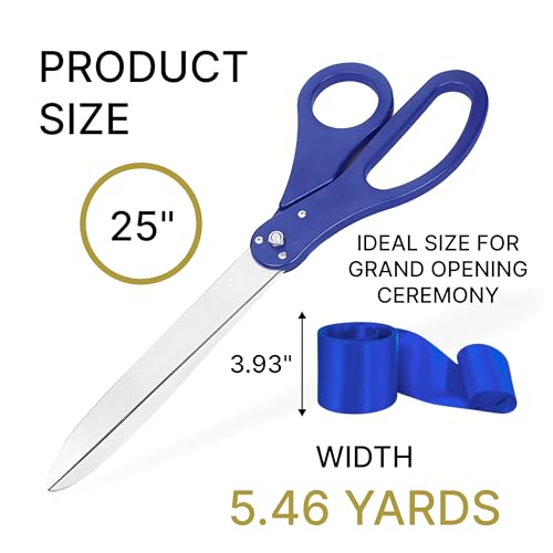25-inch blue ceremonial scissors with blue satin ribbon for grand openings