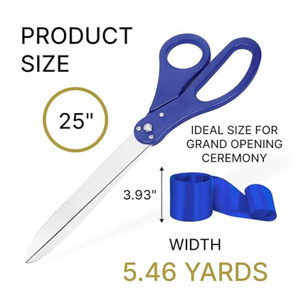 25-inch blue ceremonial scissors with blue satin ribbon for grand openings