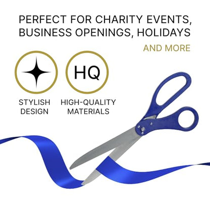 25-inch blue ceremonial scissors paired with elegant blue satin ribbon