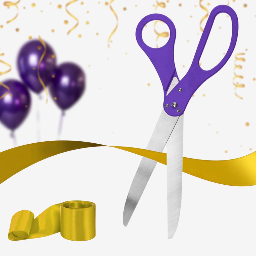 25-inch purple ceremonial scissors with gold satin ribbon for grand openings