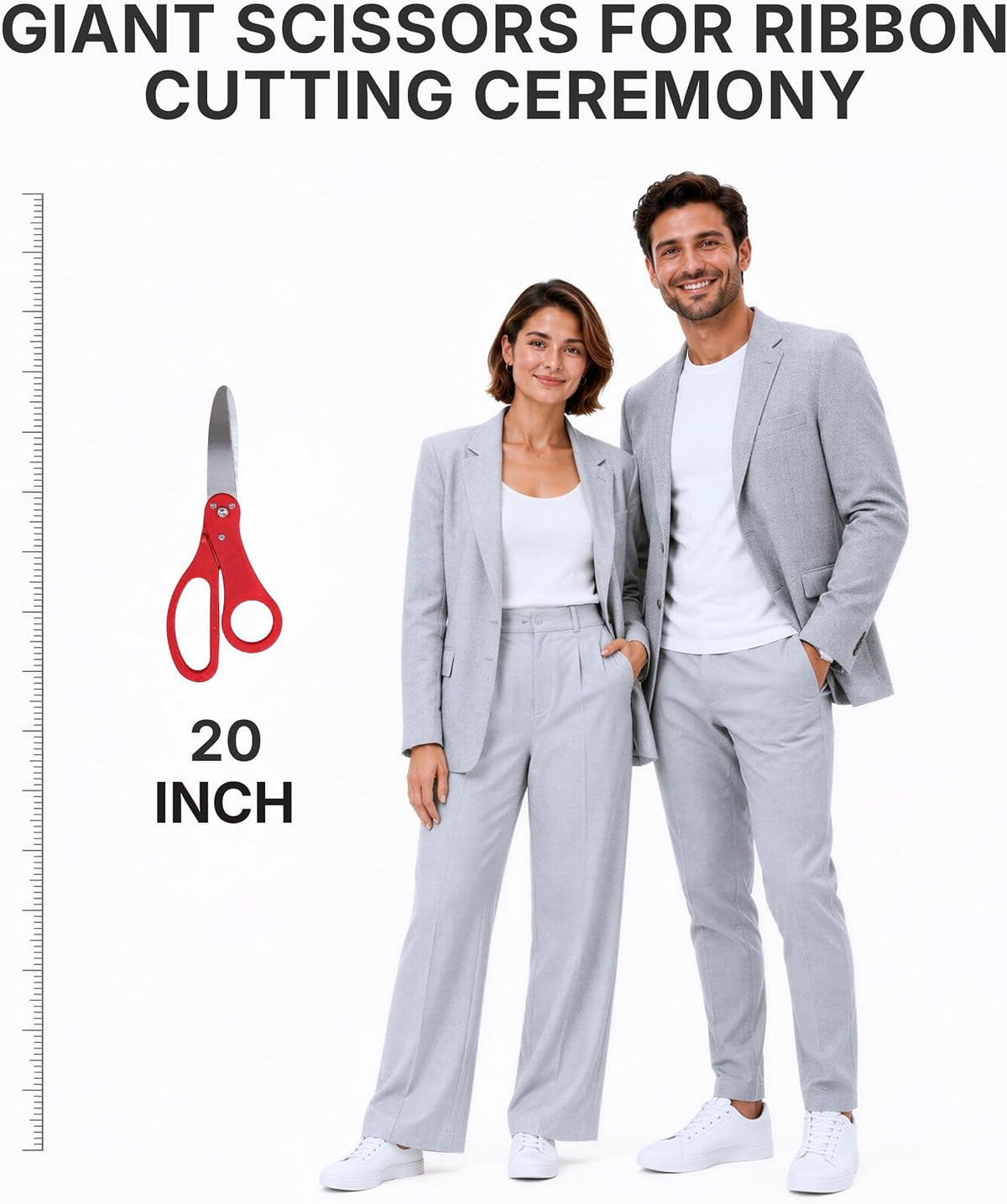 20 inch red ribbon cutting scissors in use