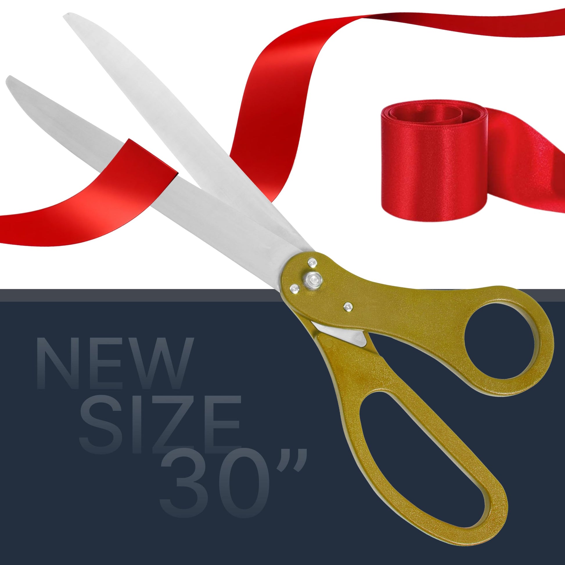 Elegant gold ceremonial scissors with red satin ribbon for grand openings