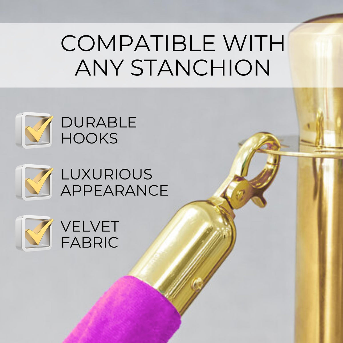 4-Piece Colored Velvet Rope Set — 5 ft