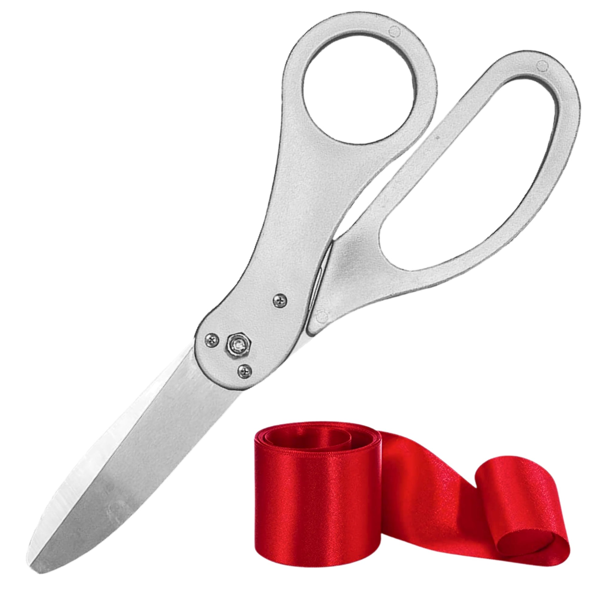 20-inch silver ceremonial scissors with red satin ribbon for grand openings