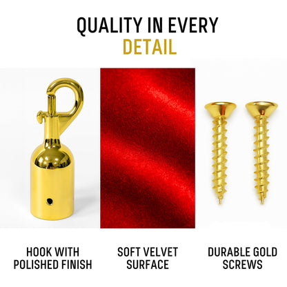VIP Velvet Rope 6.5 ft with Gold & Silver Snap Ends
