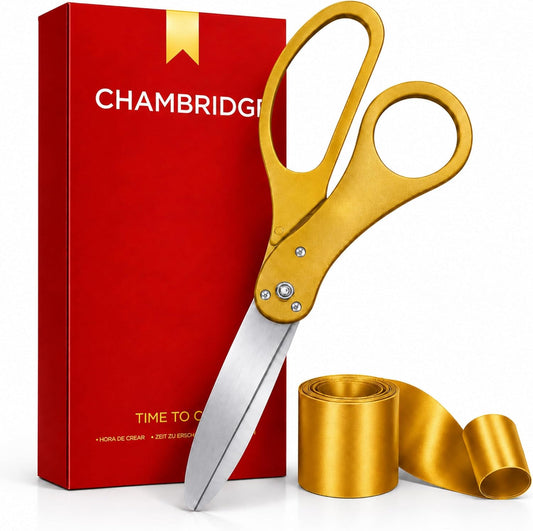 20 inch gold ribbon cutting scissors with gold satin ribbon — Chambridge