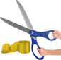 Grand opening scissors with blue handles and elegant gold satin ribbon