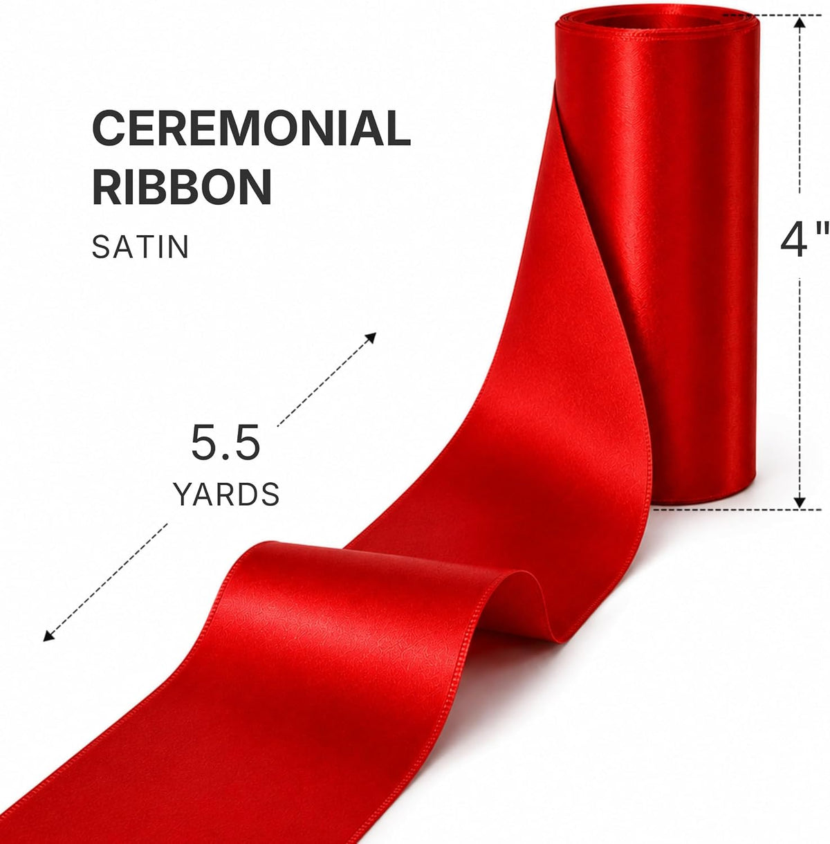 Red satin ceremonial ribbon, 5.5 yards long, 4 inches wide