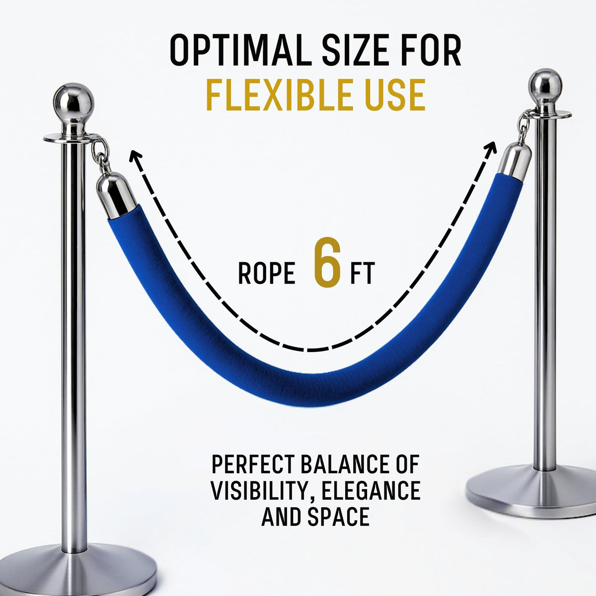 VIP Velvet Rope 6.5 ft with Gold & Silver Snap Ends