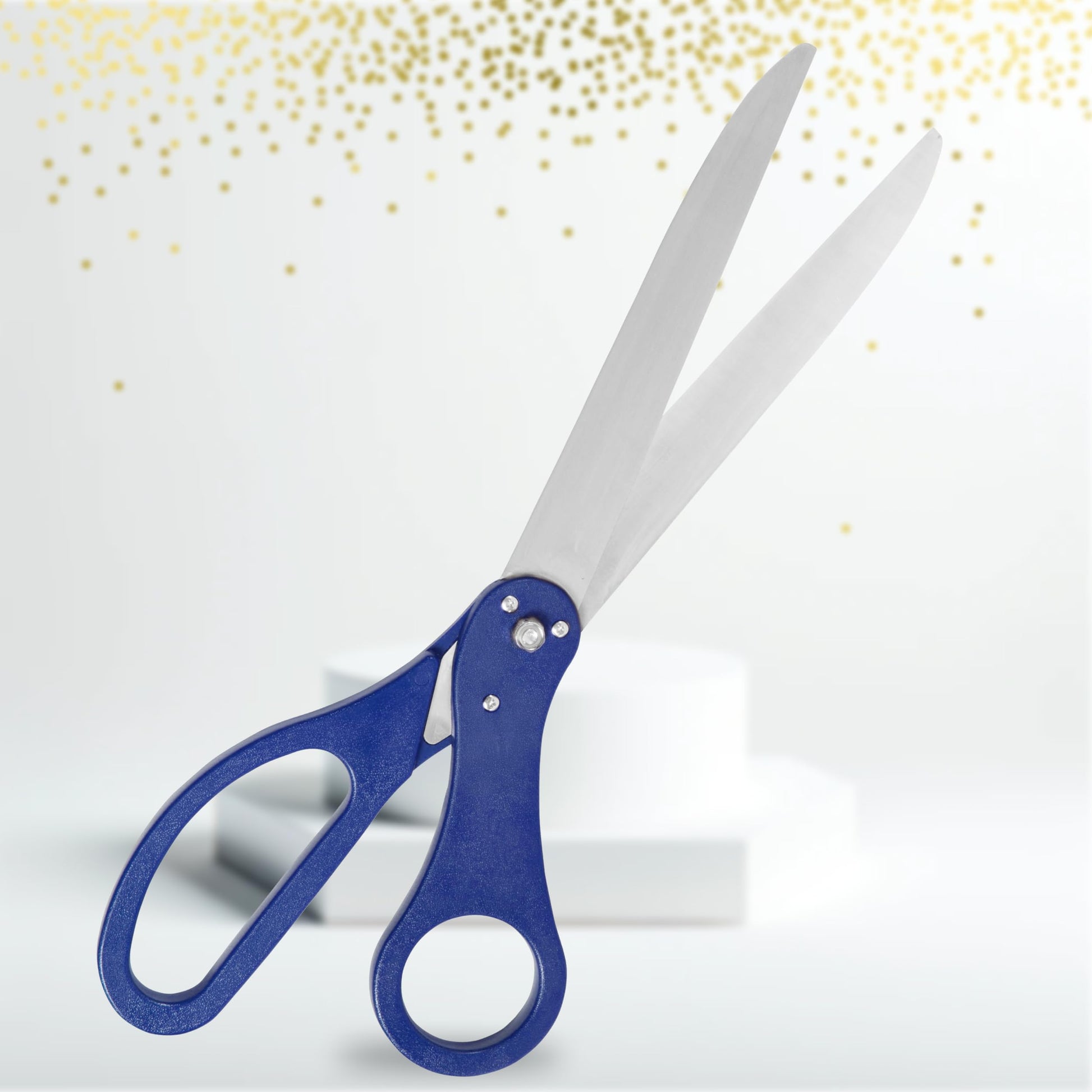 Elegant 25-inch ceremonial scissors with blue handles for ribbon cutting
