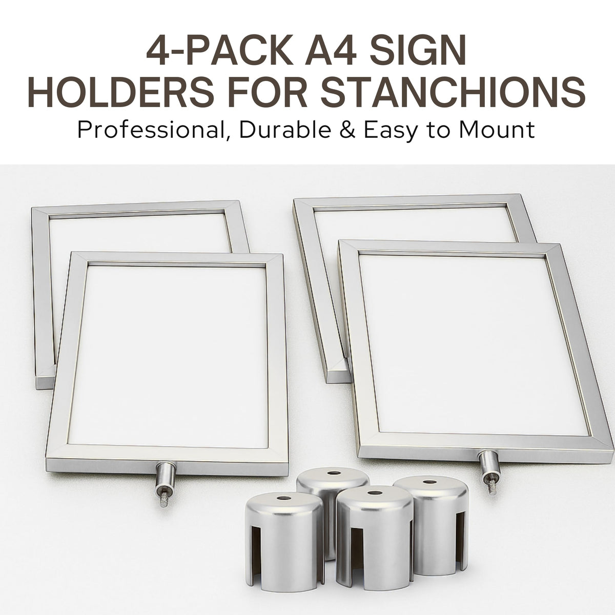 Silver Vertical Stanchion Sign Holders — 4 Pack