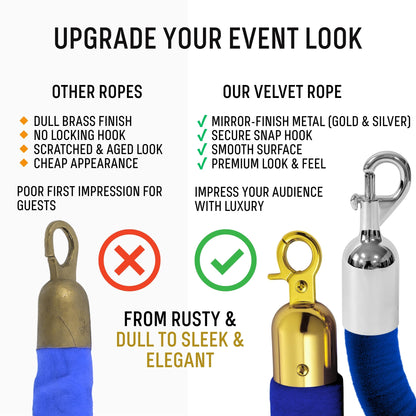 VIP Velvet Rope 6.5 ft with Gold & Silver Snap Ends