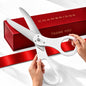 20 inch white ceremonial scissors with red satin ribbon and box — Chambridge