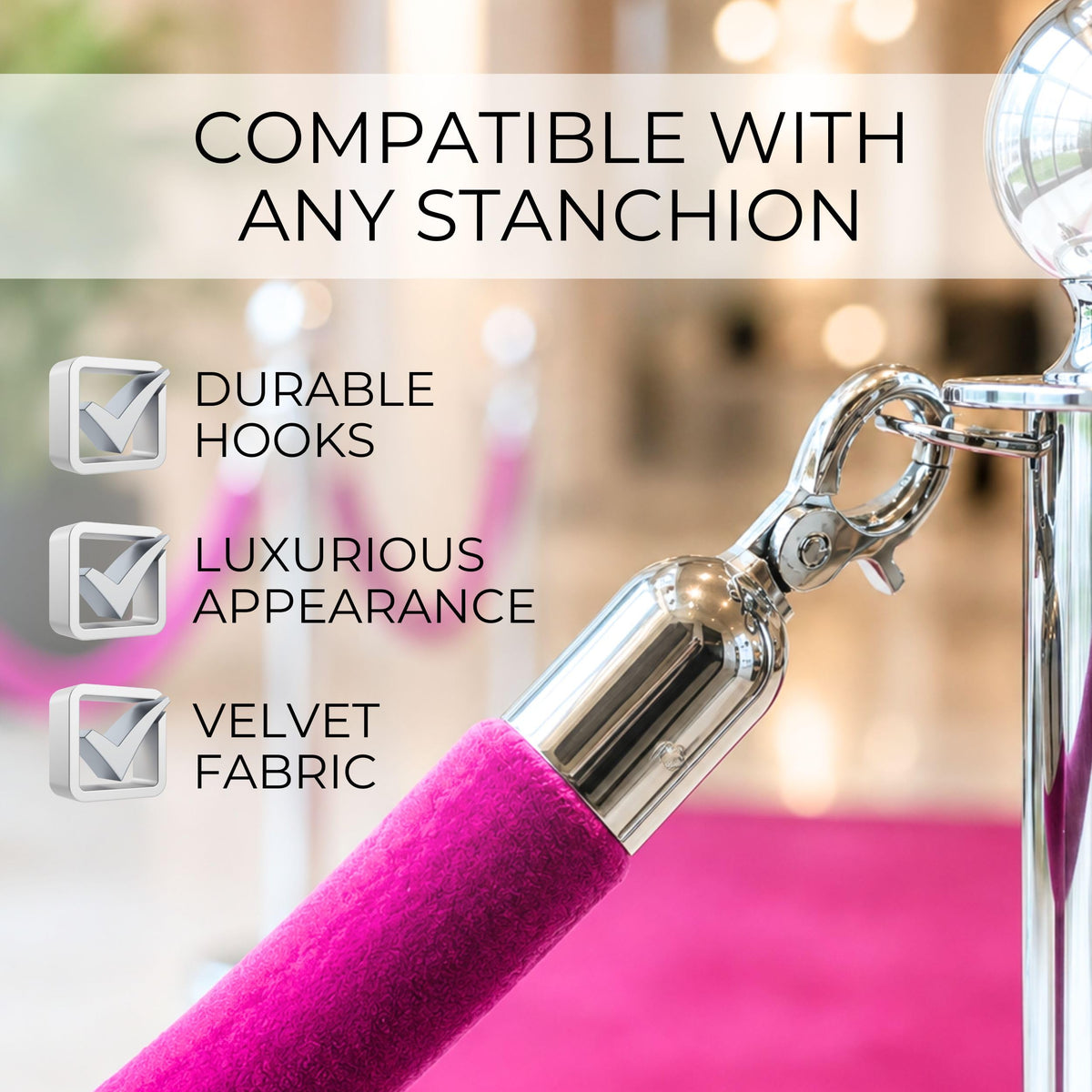 4-Piece Colored Velvet Rope Set — 5 ft