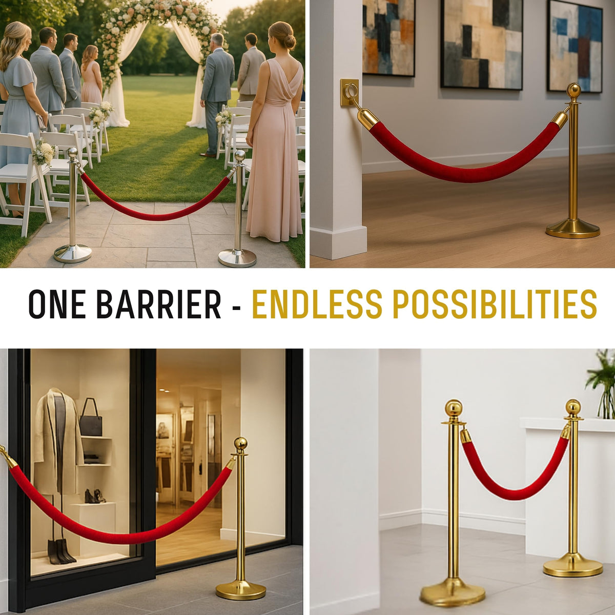 VIP Velvet Rope 6.5 ft with Gold & Silver Snap Ends