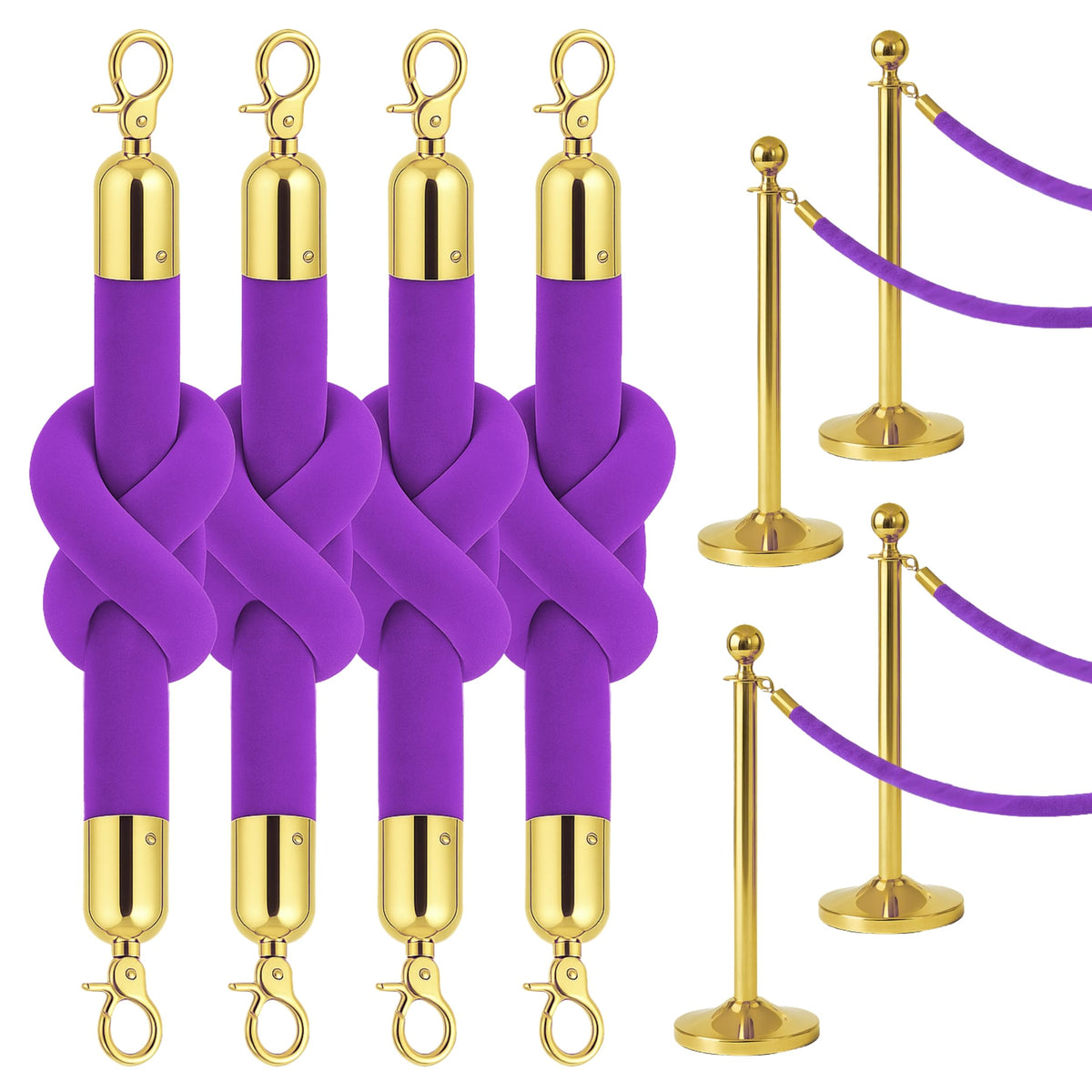 4-Piece Colored Velvet Rope Set — 5 ft
