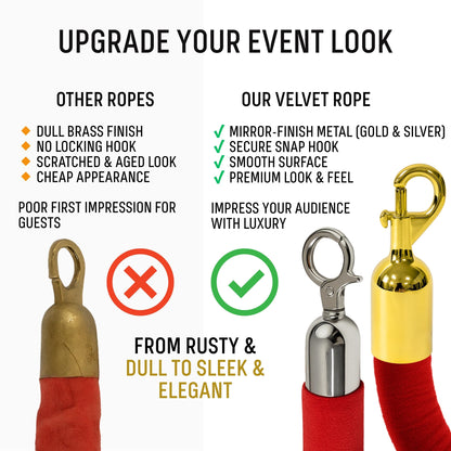 VIP Velvet Rope 6.5 ft with Gold & Silver Snap Ends