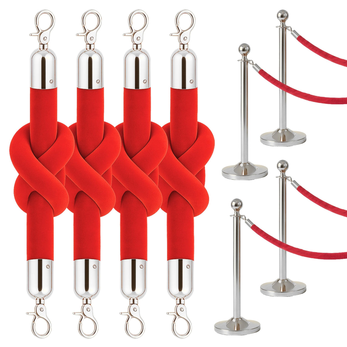 4-Piece Colored Velvet Rope Set — 5 ft