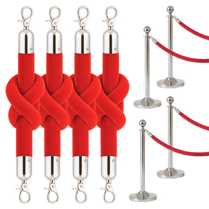 4-Piece Colored Velvet Rope Set — 5 ft